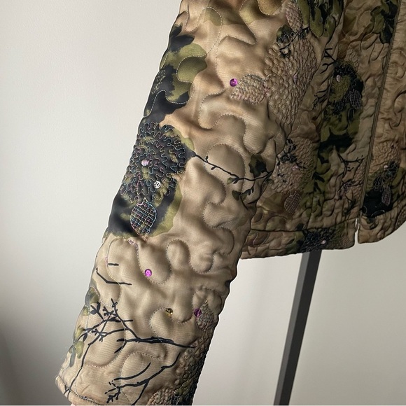 Vintage Joseph Ribkoff Green Short Jacket Coat Floral Embroidered Sequin Size 12 - Picture 8 of 10